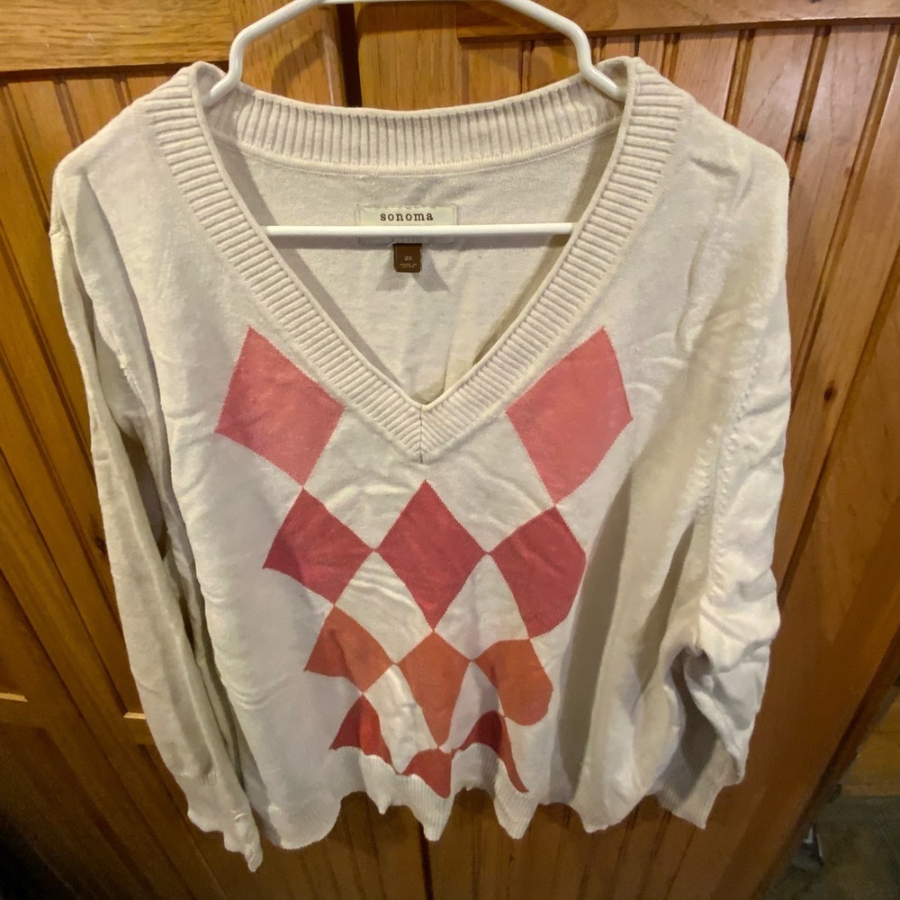 Sonoma V-Neck Sweater with Pink and Orange Argyle - Picture 2 of 3